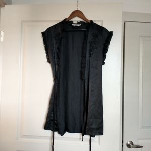 Black lingerie robe ruffles and flower pattern
